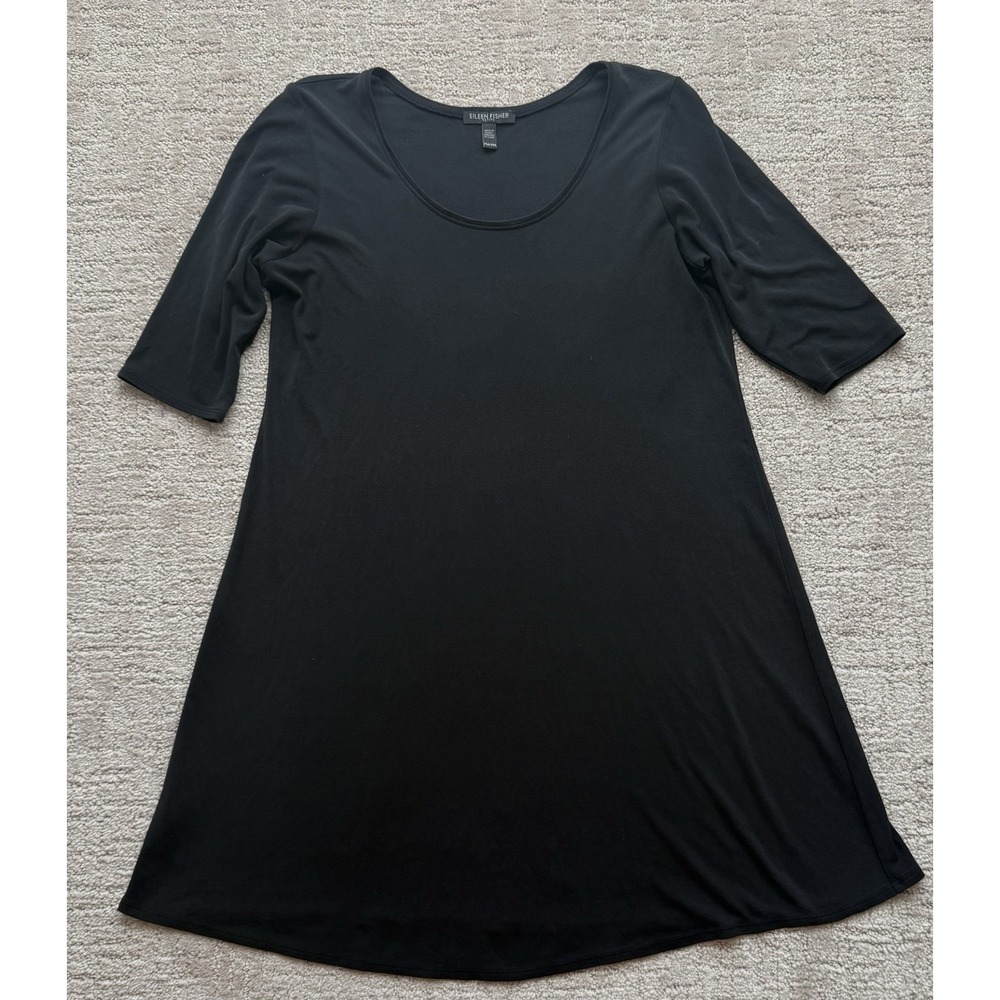 Eileen Fisher Silk Swing Black Sheer Dress Minimalist Career Quiet luxury Sz PM